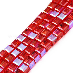 Placcare trasparente perle di vetro fili, sfaccettato, cubo, rosso, 7x7x6.5mm, Foro: 1.2 mm, circa 100pcs/filo, 25.98 pollice (66 cm)