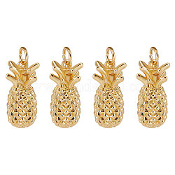CREATCABIN 10Pcs Brass Pendants, with Jump Ring, Cadmium Free & Lead Free, Pineapple, Real 18K Gold Plated, 24x9mm, Hole: 3.5mm