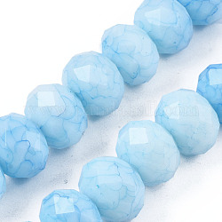 Cuisson opaque de perles de verre peintes, pierres d'imitation, facette, rondelle, lumière bleu ciel, 11~12x8.5mm, Trou: 1mm, Environ 45 pcs/chapelet, 15.55 pouce ~ 15.75 pouces (39.5~40 cm)