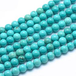 Brins de perles rondes en magnésite naturelle, teinte, turquoise, 4mm, Trou: 0.5mm, Environ 98 pcs/chapelet, 15.9 pouce (40.5 cm)