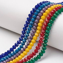 Chapelets de perles en verre opaque de couleur unie, facette, rondelle, couleur mixte, 6x5mm, Trou: 1mm, Environ 85~88 pcs/chapelet, 16.1~16.5 pouce (41~42 cm)