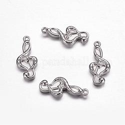 201 Stainless Steel Pendants, Musical Note, Stainless Steel Color, 22x9.5x3mm, Hole: 1.5mm