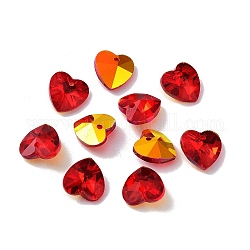 Encantos de vidrio electrochapado, color de ab chapado, corazón facetado, rojo, 14x14x7mm, agujero: 1.6 mm