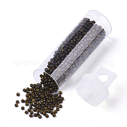 Czech Glass Beads, Round Glass Seed Beads, Baking Paint Style, Dark Olive Green, 11/0, 2x1.2mm, Hole: 0.7mm, about 10g/bottle