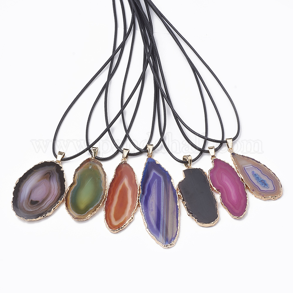 Collier pierre naturelle Agate, chaine perlée noire - magical elves