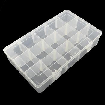 Rectangle Plastic Bead Storage Containers, Adjustable Dividers Box, 15 Compartments, White, 16.5x27.5x5.5cm