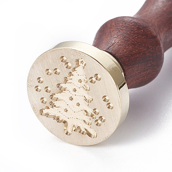 Scrapbook bricolage, tampon de cire en laiton et poignées en bois, arbre de Noël, or, 8.9 cm, timbres: 2.55x1.45cm