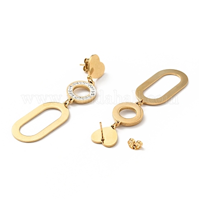 Boucles D'Oreilles Pendantes Dorées - Acier Inoxydable Avec Strass - Marque Fashion Jawerly - Neuf Étiqueté