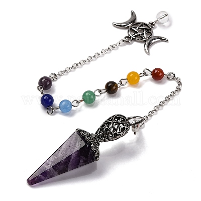 Биолокационные маятники из натурального аметиста с заостренным шестиугольным конусом G-Q184-03E-AS-1