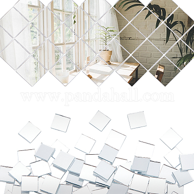 PandaHall 300pcs Glass Mirror Tiles 10x10mm Self-Adhesive Mini Square  Mirror Tiles Decorative Mosaic Tiles for Home Decoration Art Crafts Jewelry