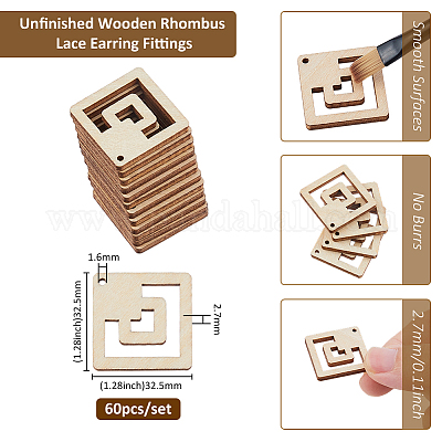 60шт деревянные подвески WOOD-FH0002-30A-1