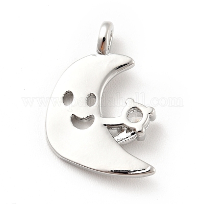 Луна с улыбающимся лицом латунные подвески из прозрачного кубического циркония с микропаве KK-G425-07P-1