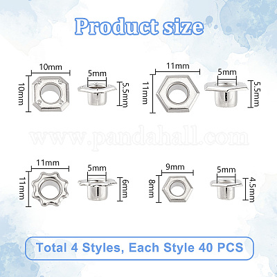 160 шт. 4 стиля латунных люверсов для обуви&nbsp;FIND-PH0020-27-1