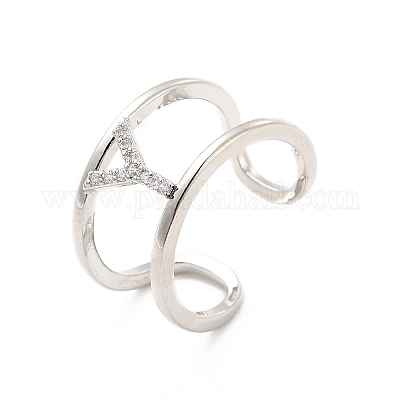 Кольцо-манжета с открытой буквой из прозрачного кубического циркония RJEW-A012-01P-Y-1