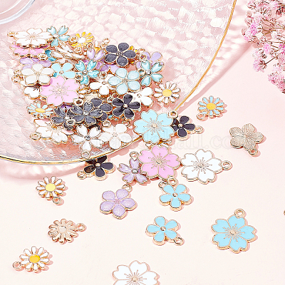 SUNNYCLUE 80 Pcs Enamel Sakura Charms