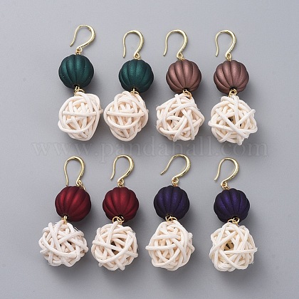 ダングルピアス ラバー加工のアクリルビーズ付き 手作りケーン編みビーズ 真鍮のピアスフックとアイピン カボチャ 籐ボール 18kgp本金メッキ ミックスカラー 63mm ピン 0 8mmの通販 Jp Pandahall Com