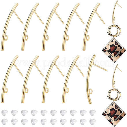 BENECREAT 16Pcs 18K Gold Plated Long Strip Earring Studs with Loops KK-BC0008-35-1