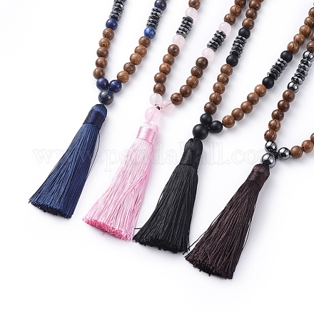 Colliers de pendentif à pompon en polyester NJEW-JN02551-1