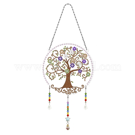 Kits de decoración colgante con pintura de diamante artesanal del árbol de la vida TREE-PW0004-12E-1