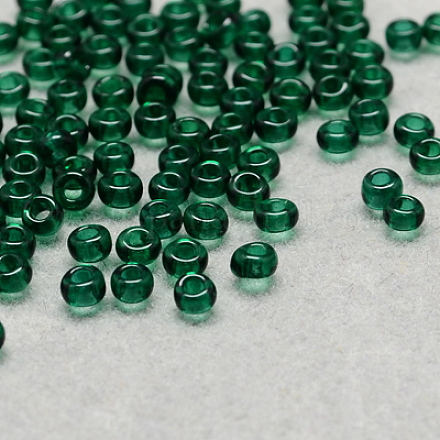 8/0グレードの丸いガラスシードビーズ  透明色  濃い緑  8/0  3x2mm  穴：1mm  約10000個/袋 SEED-Q006-3mm-F23-1