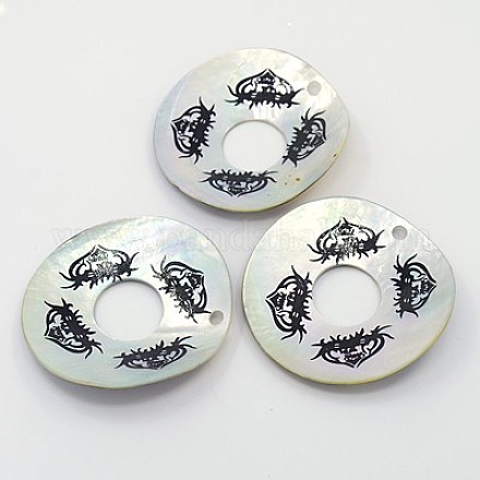 Printed Natural Akoya Shell Pendants for Necklace Making SSHEL-J016-01-1