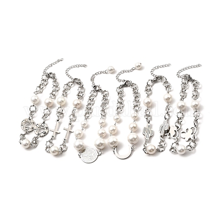 CCB-Perlen & 304 Gliederarmband aus Edelstahl für Damen BJEW-C025-01P-1