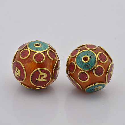 Handmade Tibetan Style Round Beads TIBEB-L001-11-1