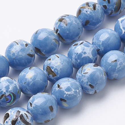 Turquoise synthétique et brins de perles de coquillage G-S212-6mm-06-1
