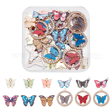 Superfindings 48pcs 12 colgantes de mariposa de aleación de color PALLOY-FH0001-76-1