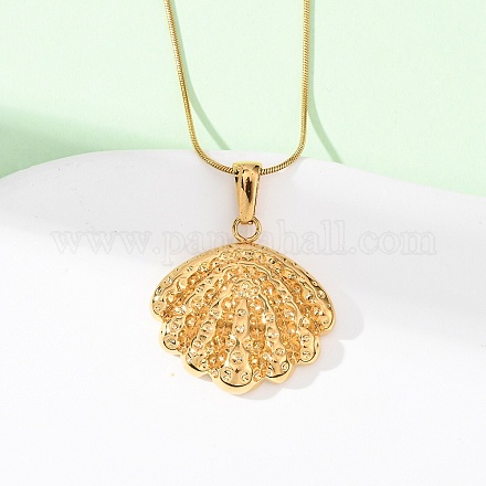 Цепочка-змея из текстурированной нержавеющей стали 304 с подвеской в форме ракушки для женщин NJEW-F354-10G-1