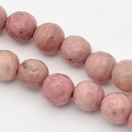 Faceted Round Natural Rhodonite Beads Strands G-E302-068-6mm-1