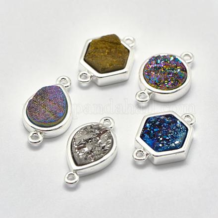 Electroplated Natural Druzy Agate Links connectors G-P320-08-1