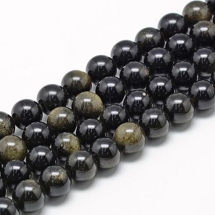Natural Golden Sheen Obsidian Beads Strands G-R446-16mm-22-1