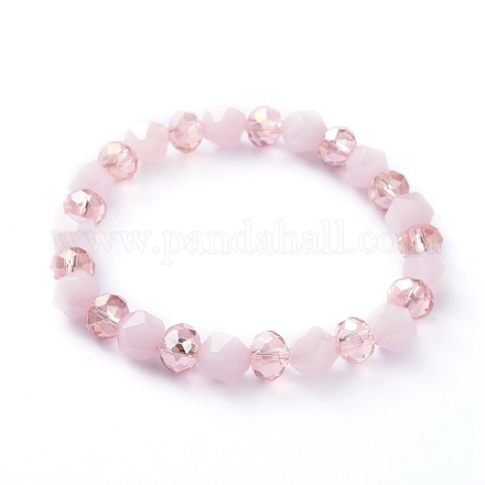 Pulseras elásticas naturales de piedras preciosas de cuarzo rosa BJEW-JB05024-03-1