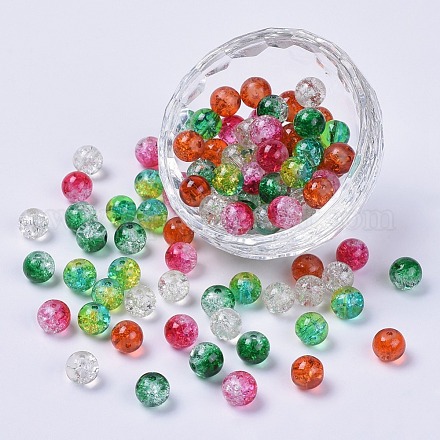 5 Colors Spray Painted & Baking Painted Crackle Glass Beads CCG-X0010-10-8mm-1