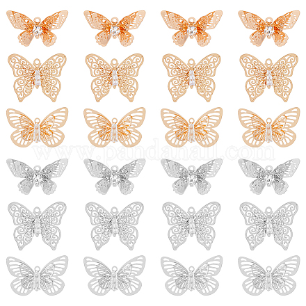 Dicosmetic 24 Uds. 3 estilos dijes de mariposa 3d colgantes de mariposa de filigrana de 2 colores cristal negro plano dijes de animales voladores colgantes de esmalte de latón para fabricación de joyas KK-DC0002-86-1