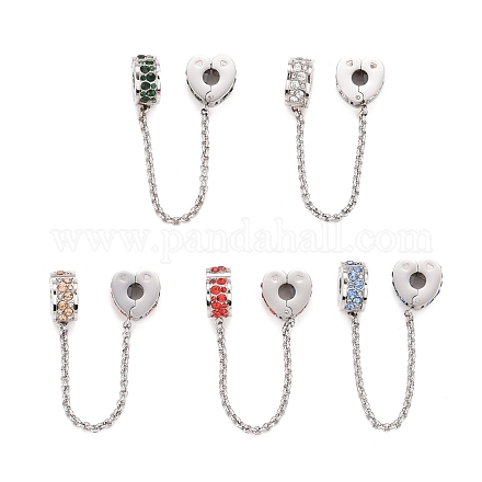304 Stainless Steel Heart Safety Chain Clip Lock Stopper Charms STAS-C047-07P-1