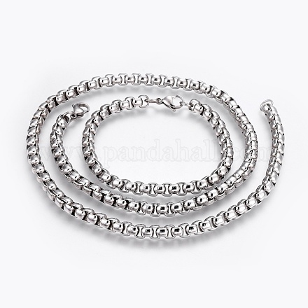 304 Stainless Steel Box Chain Necklaces and Bracelets NJEW-O112-22P-1