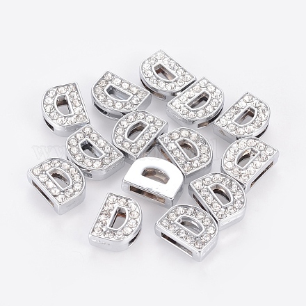 Alloy Initial Slide Charms with Grade A Rhinestones ALRI-R032-D-FF-1