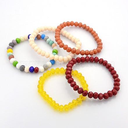 Bracelets de perles de verre rondelle stretch BJEW-F073-M-1