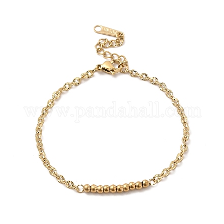Ion Plating(IP) 304 Stainless Steel Round Beaded Link Bracelet with Oval Link Chains for Women BJEW-G667-09G-1
