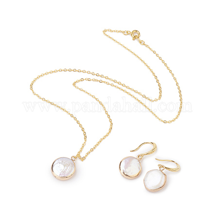 Set di gioielli con perle keshi con perle barocche naturali placcate SJEW-JS00977-1