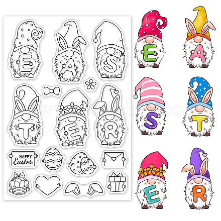 GLOBLELAND Easter Gnome Clear Stamps Easter Words Silicone Stamps Easter Egg Rubber Transparent Seal Stamps for Card Making DIY Scrapbooking Photo Album Decoration DIY-WH0167-57-0130-1