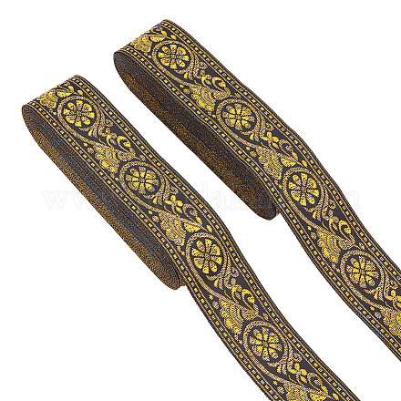 エスニック風刺繍ポリエステルリボン  ジャカードリボン  服飾材料  片面花柄  きいろ  1-3/8インチ（34mm）  7 m /ロール OCOR-WH0063-30B-1