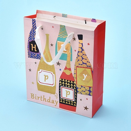 お誕生日おめでとうパーティープレゼントギフト紙袋  ハンドル付き  誕生日パーティー  長方形  カラフル  26x32x10cm DIY-I030-07B-1