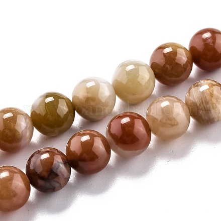 Chapelets de perles en bois pétrifié naturel G-O199-06B-1