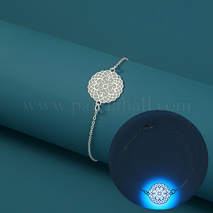 真鍮製ケーブル チェーン付き蓄光合金フラワー リンク ブレスレット  女性のための暗闇で光るジュエリー  銀  6-1/4インチ（16cm） LUMI-PW0001-100J-1
