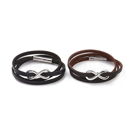 Dreilagiges Wickelarmband aus Lederband mit 304 Edelstahl-Magnetverschluss BJEW-P275-20P-1