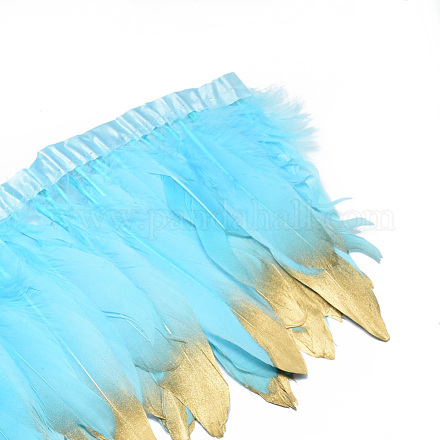 ゴールドメッキガチョウの羽毛フリンジ装飾材料  染め  空色  150~180x4mm  約2 M /袋 FIND-T014-01H-1