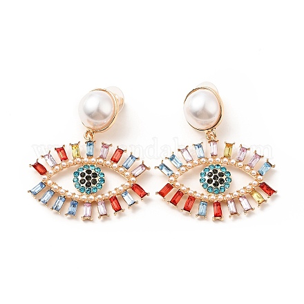 Rhinestone Eye Dangle Stud Earrings with Acrylic Pearl Beaded EJEW-J045-01KCG-1